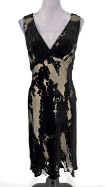 ABS by Allen Schwartz Dress Womens 8 Beige Black Velour Flocked Formal Wedding